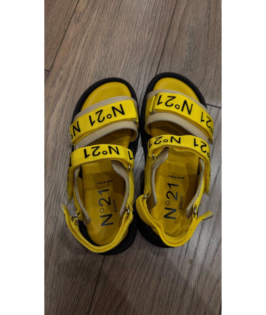 NO. 21 Желтые кожаные сандалии и шлепанцы, фото 3