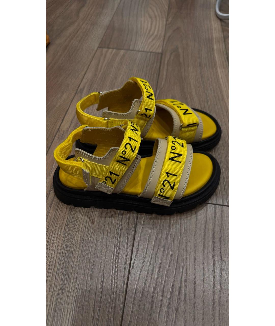 NO. 21 Желтые кожаные сандалии и шлепанцы, фото 6