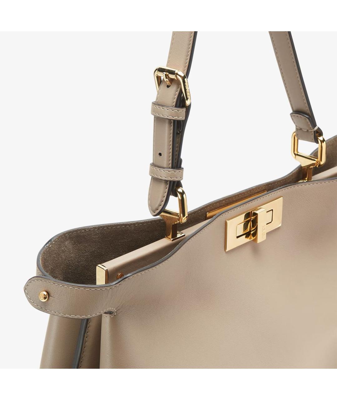 FENDI Бежевая кожаная сумка тоут, фото 5