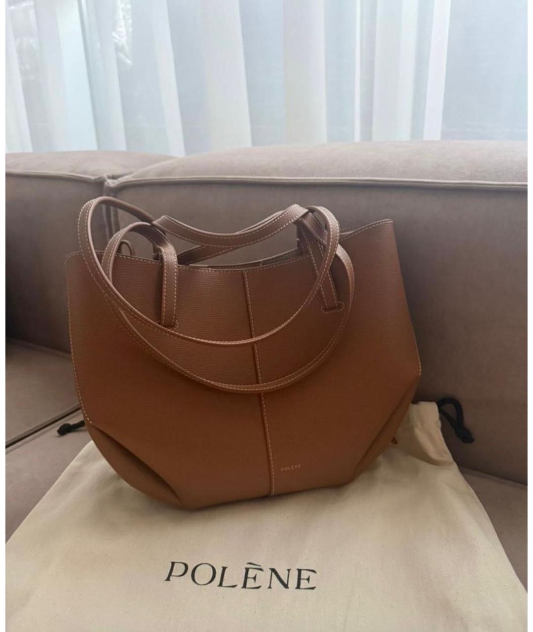 POLENE Бежевая кожаная сумка с короткими ручками, фото 3