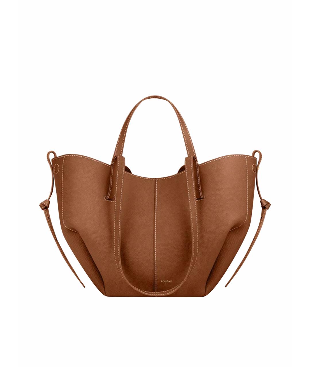 POLENE Бежевая кожаная сумка с короткими ручками, фото 1
