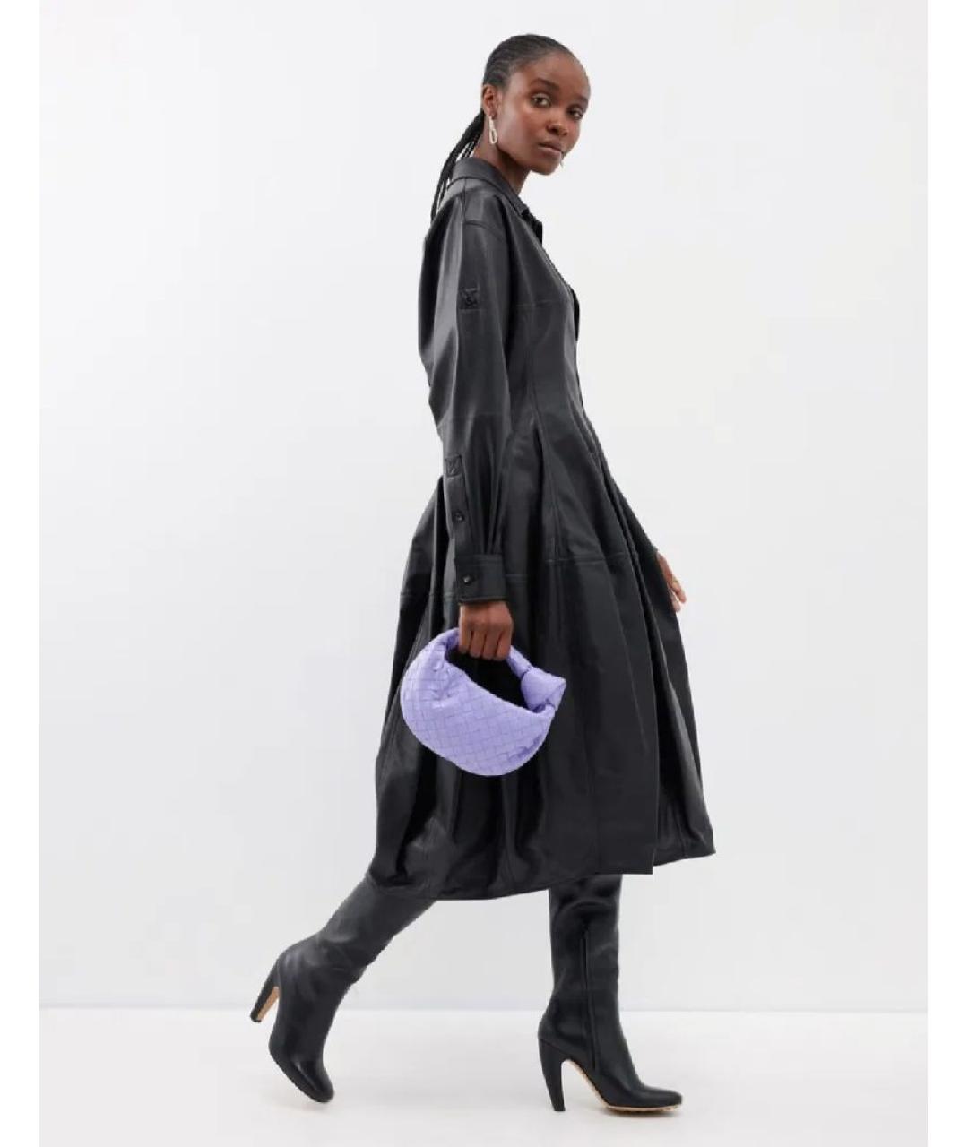 BOTTEGA VENETA Черное кожаное повседневное платье, фото 8