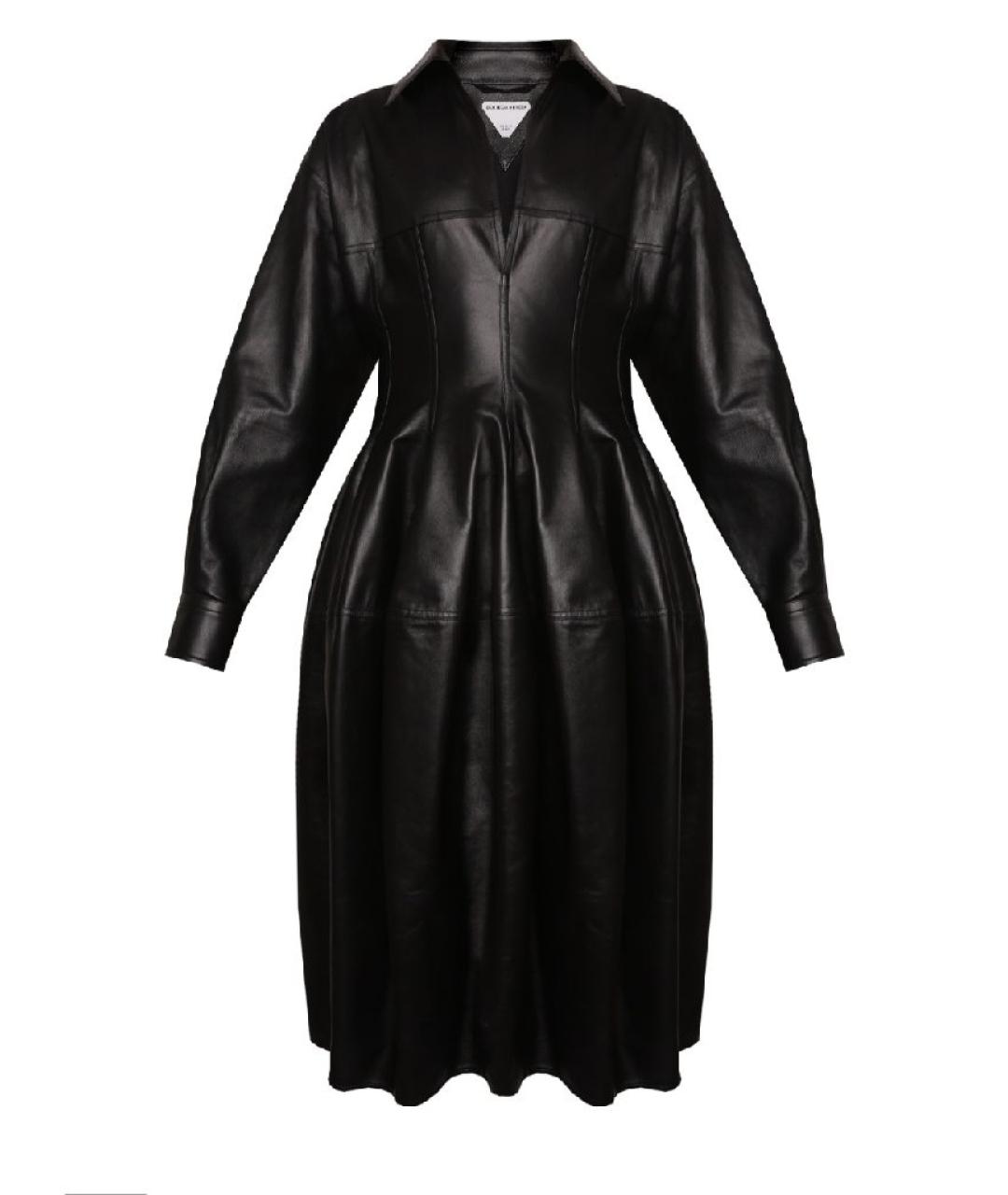 BOTTEGA VENETA Черное кожаное повседневное платье, фото 10