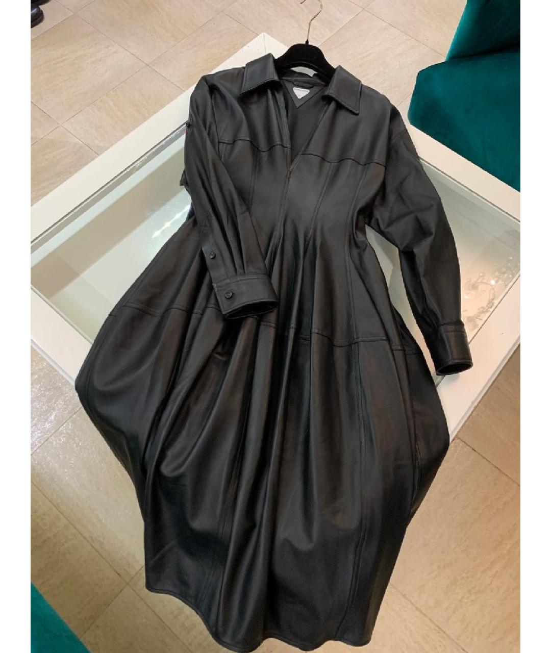 BOTTEGA VENETA Черное кожаное повседневное платье, фото 9