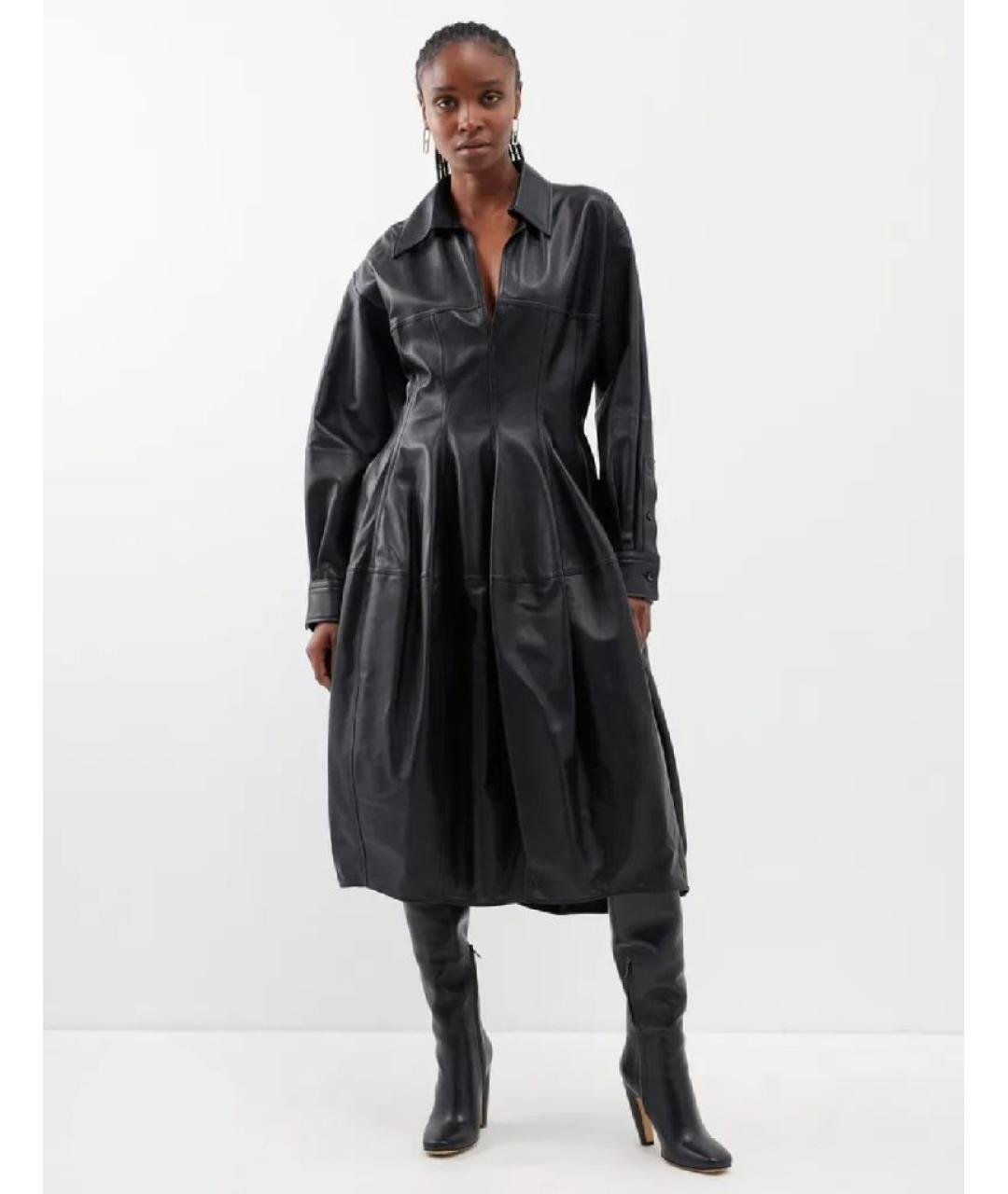 BOTTEGA VENETA Черное кожаное повседневное платье, фото 7