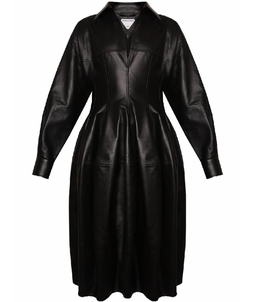 BOTTEGA VENETA Черное кожаное повседневное платье, фото 1