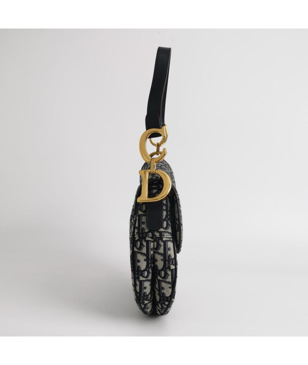 CHRISTIAN DIOR Темно-синяя тканевая сумка с короткими ручками, фото 3