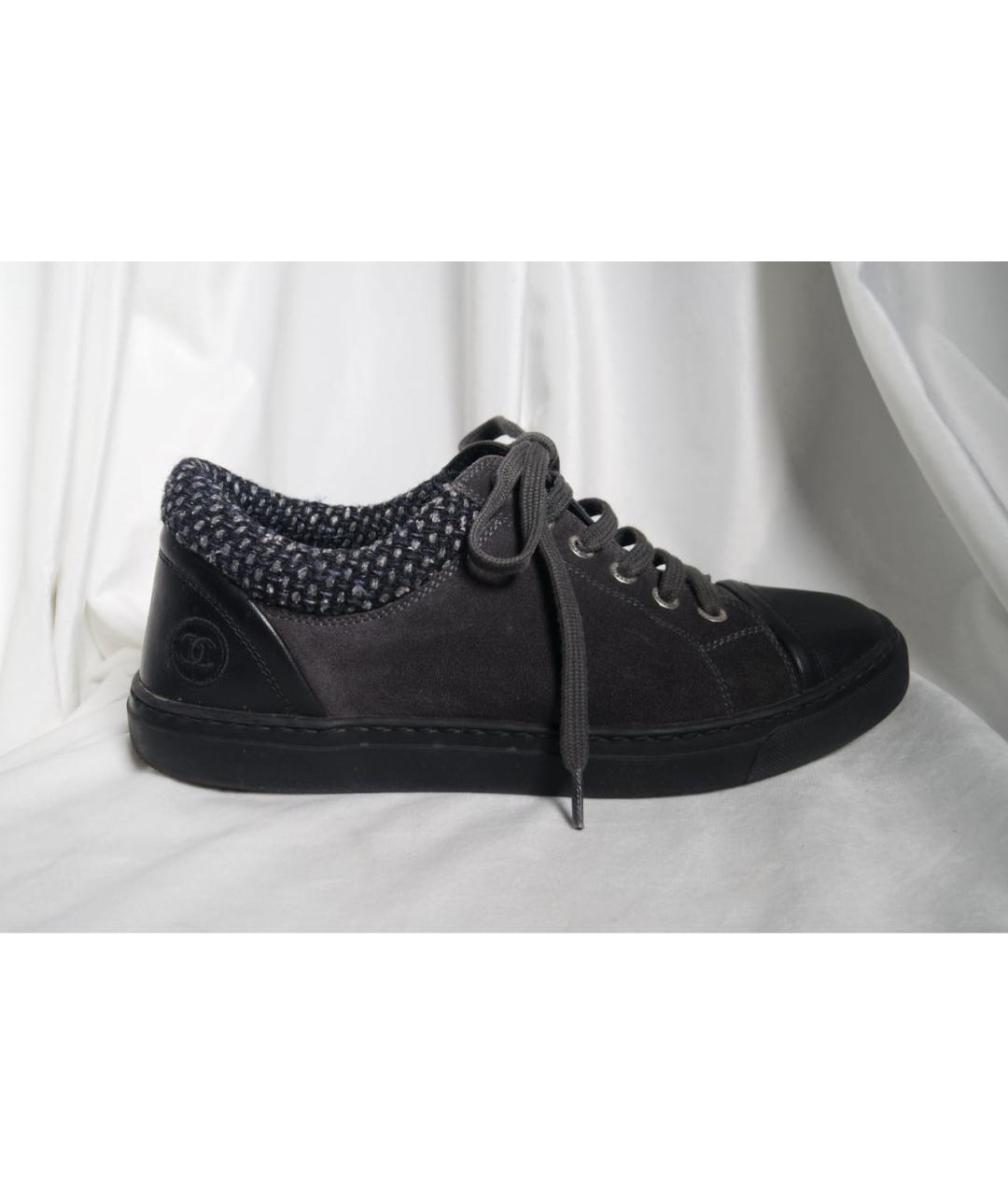 CHANEL Антрацитовые замшевые кеды, фото 9