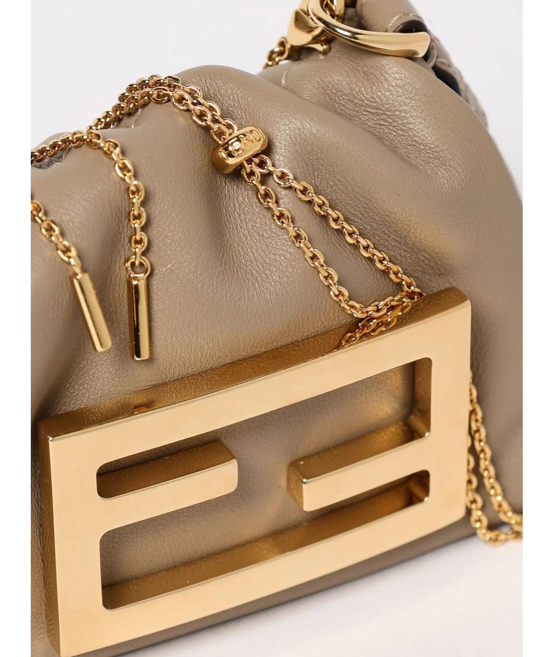 FENDI Бежевая кожаная сумка через плечо, фото 5