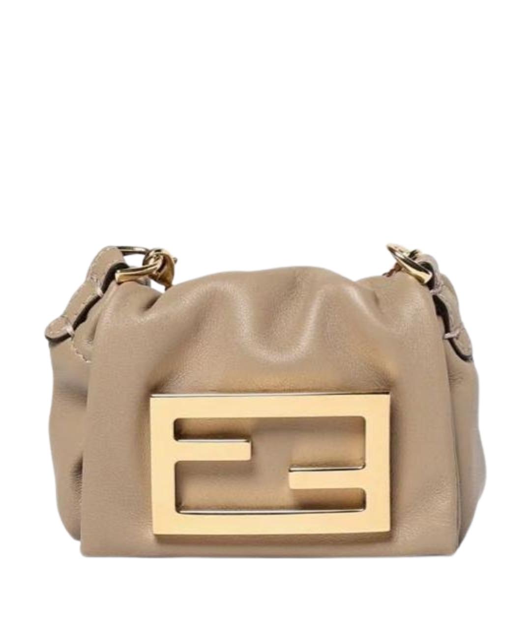 FENDI Бежевая кожаная сумка через плечо, фото 1