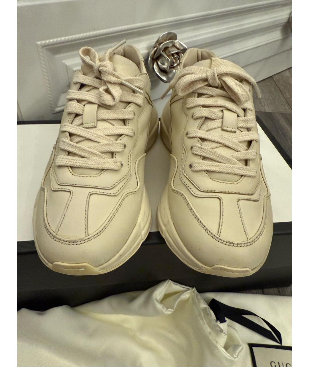 GUCCI Бежевые кожаные кроссовки, фото 2