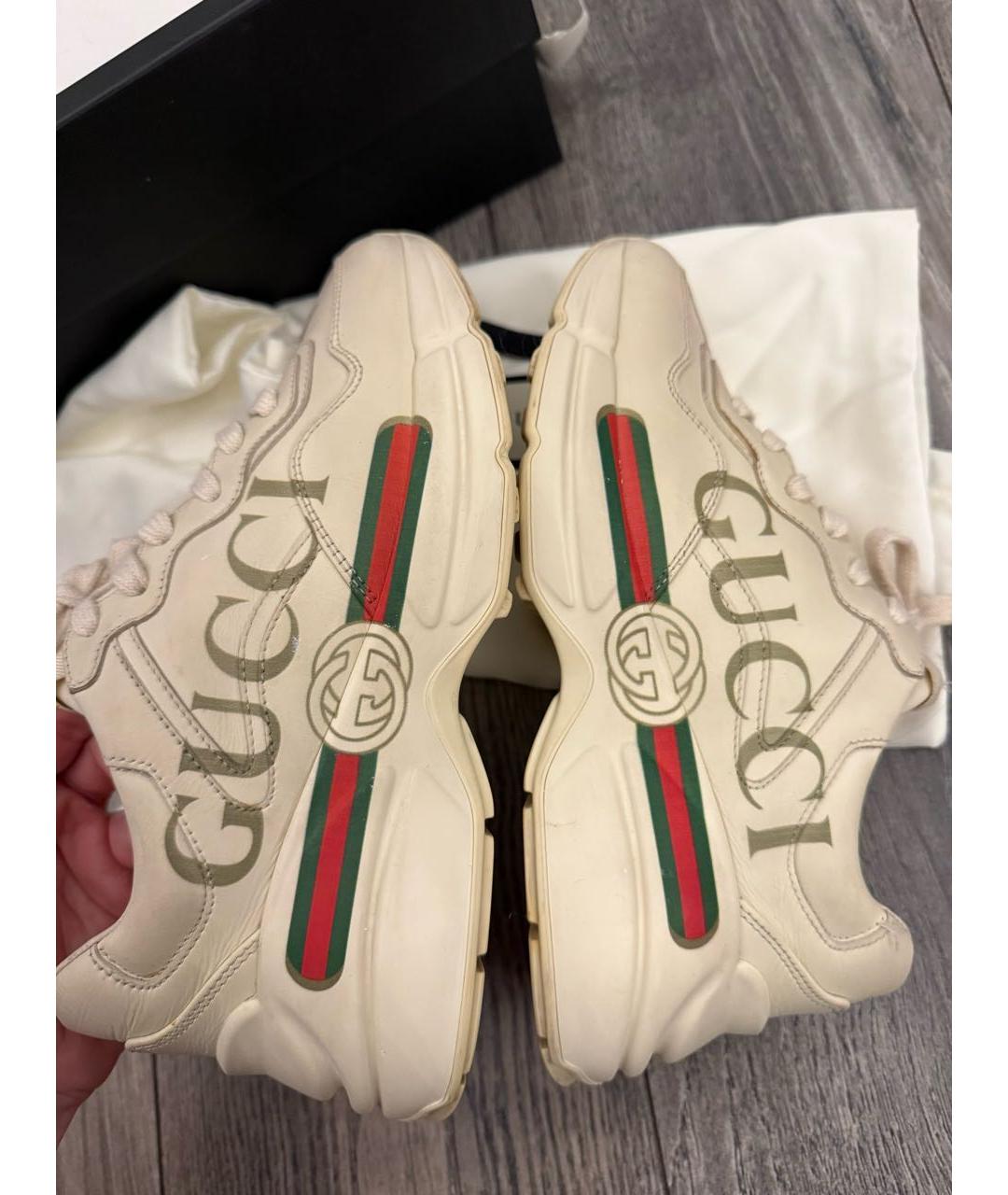 GUCCI Бежевые кожаные кроссовки, фото 5