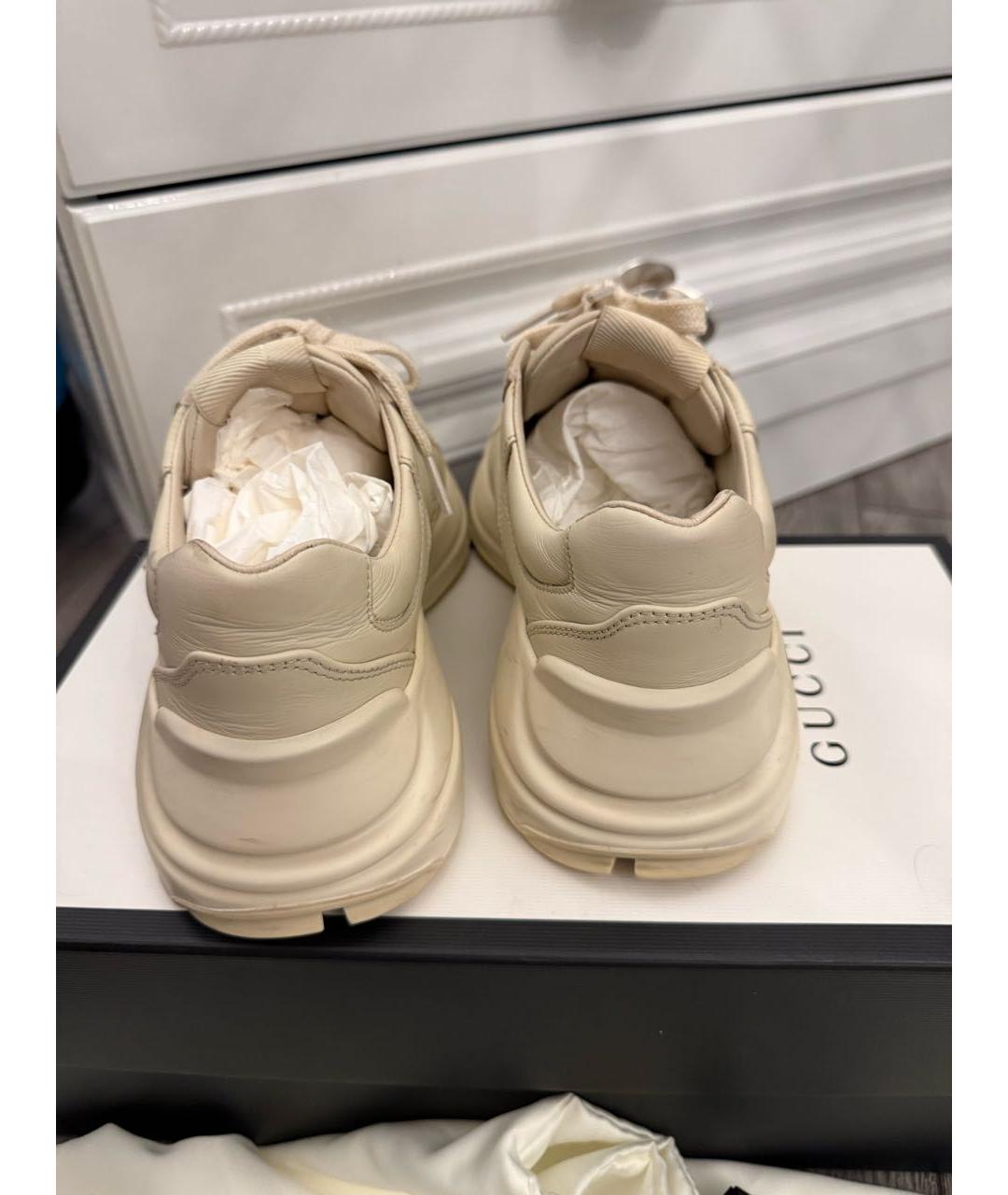 GUCCI Бежевые кожаные кроссовки, фото 3