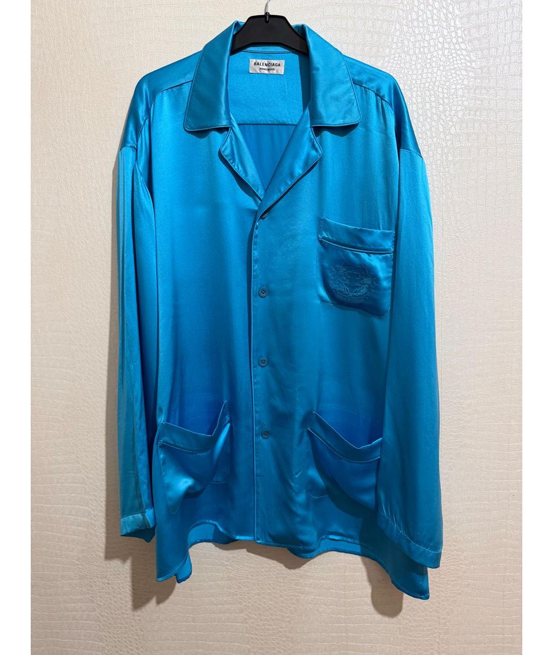 BALENCIAGA Бирюзовая шелковая блузы, фото 6