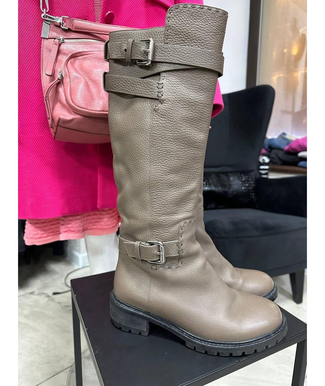 FENDI Бежевые кожаные сапоги, фото 3