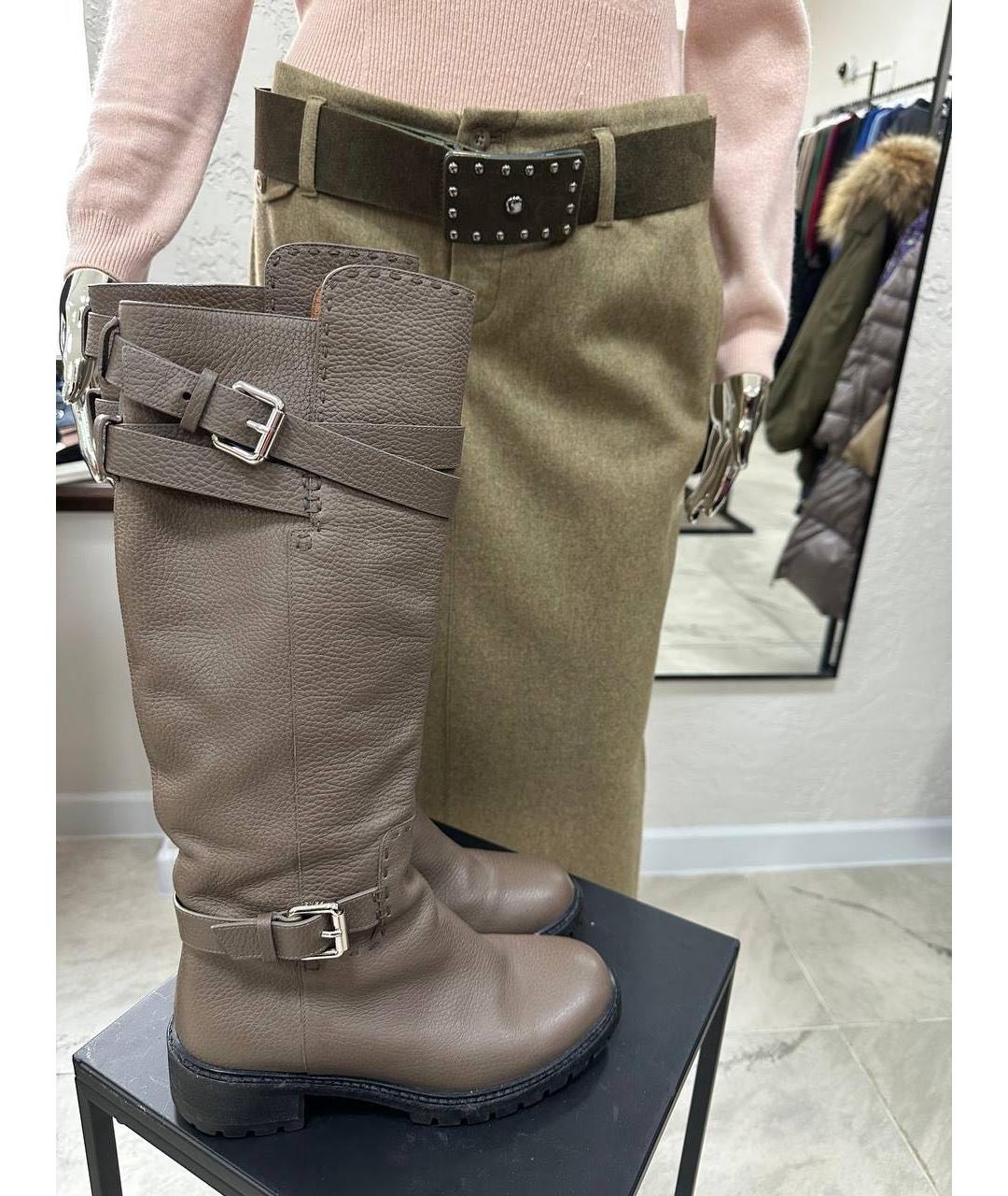 FENDI Бежевые кожаные сапоги, фото 6