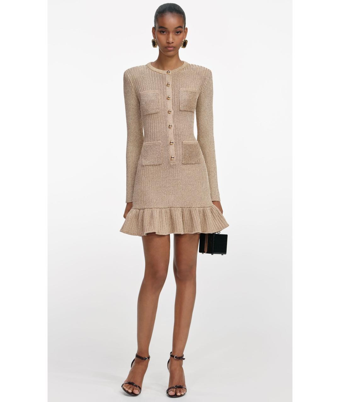 SELF-PORTRAIT Золотое хлопковое коктейльное платье, фото 2