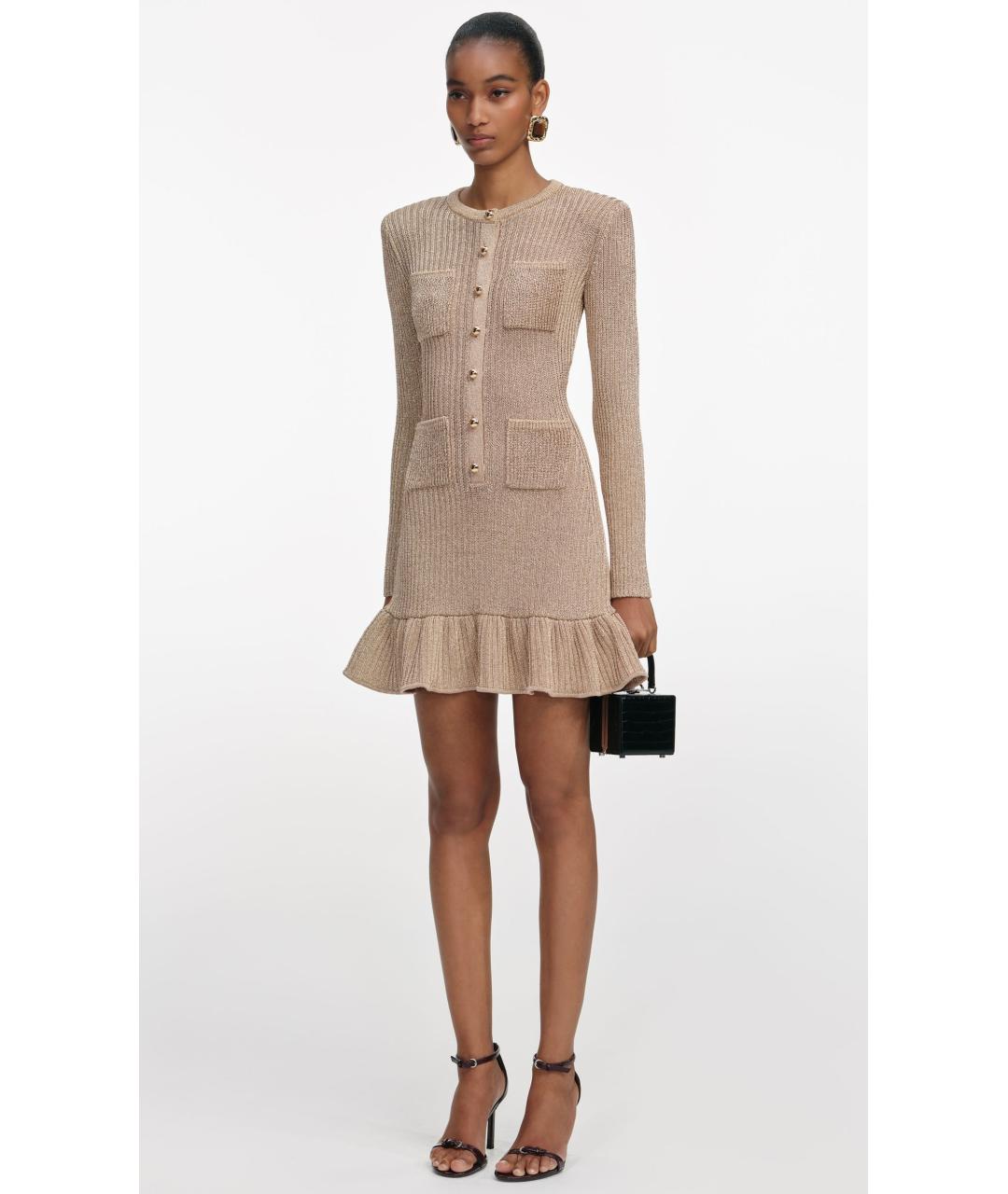 SELF-PORTRAIT Золотое хлопковое коктейльное платье, фото 3