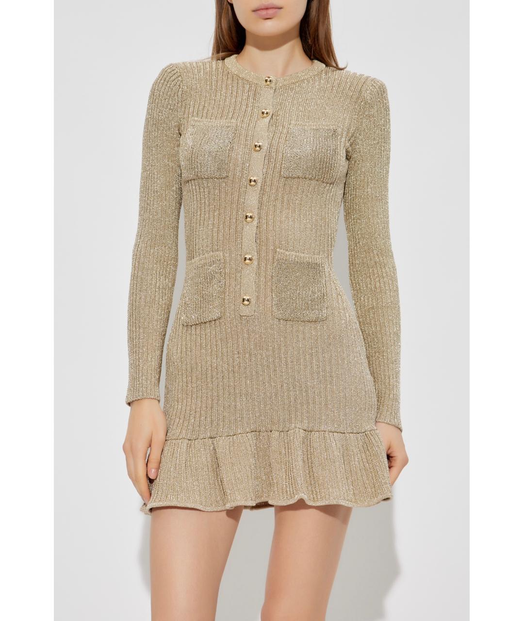 SELF-PORTRAIT Золотое хлопковое коктейльное платье, фото 6