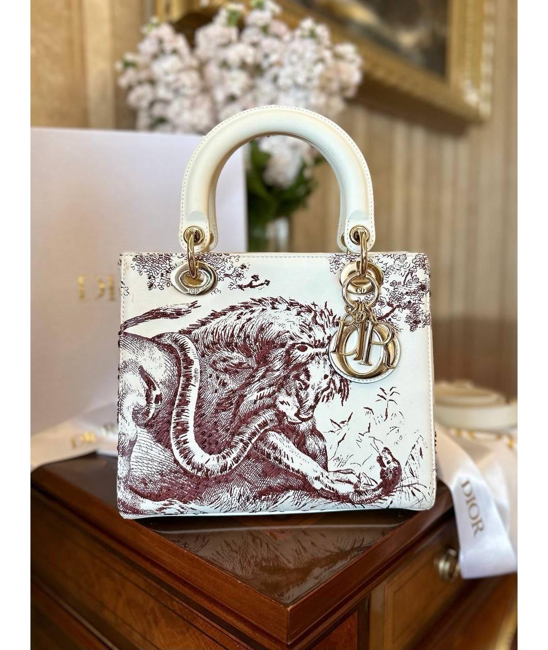 CHRISTIAN DIOR Белая кожаная сумка с короткими ручками, фото 2