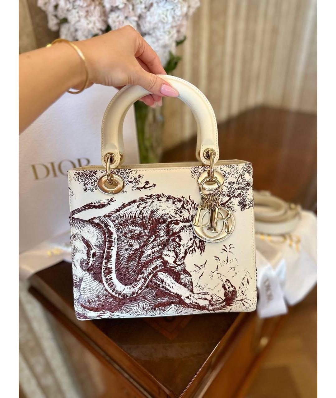 CHRISTIAN DIOR Белая кожаная сумка с короткими ручками, фото 3