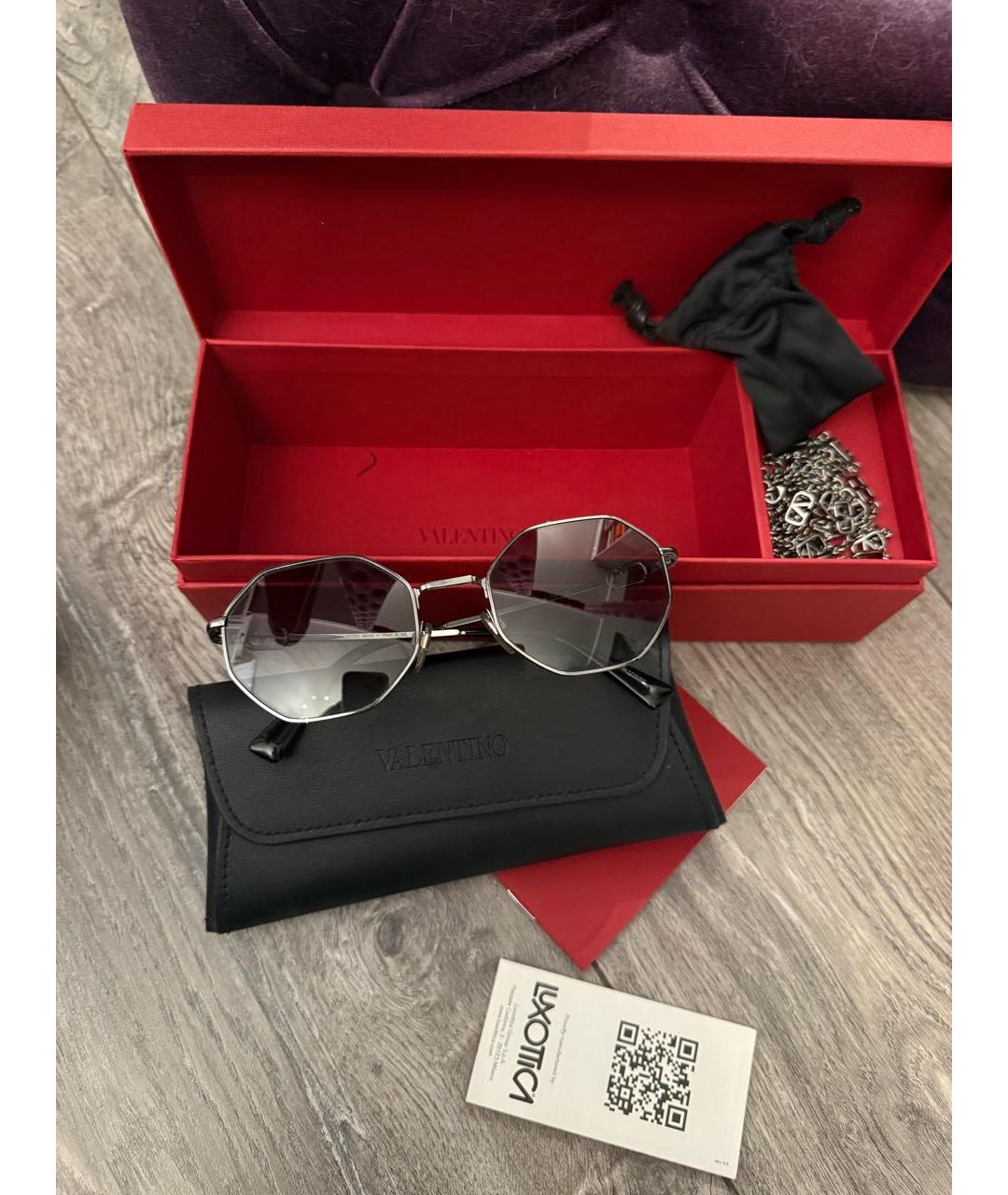VALENTINO Серебряные металлические солнцезащитные очки, фото 5