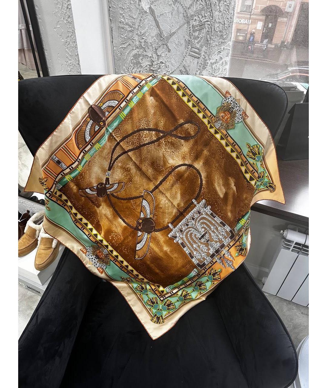 CARTIER Горчичный шелковый платок, фото 2