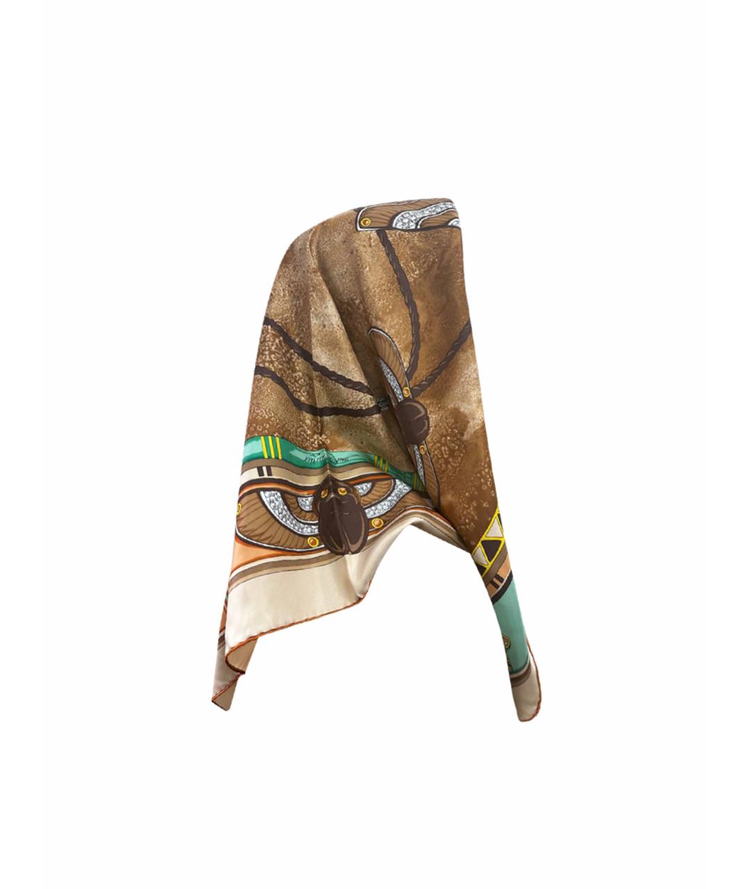 CARTIER Горчичный шелковый платок, фото 1