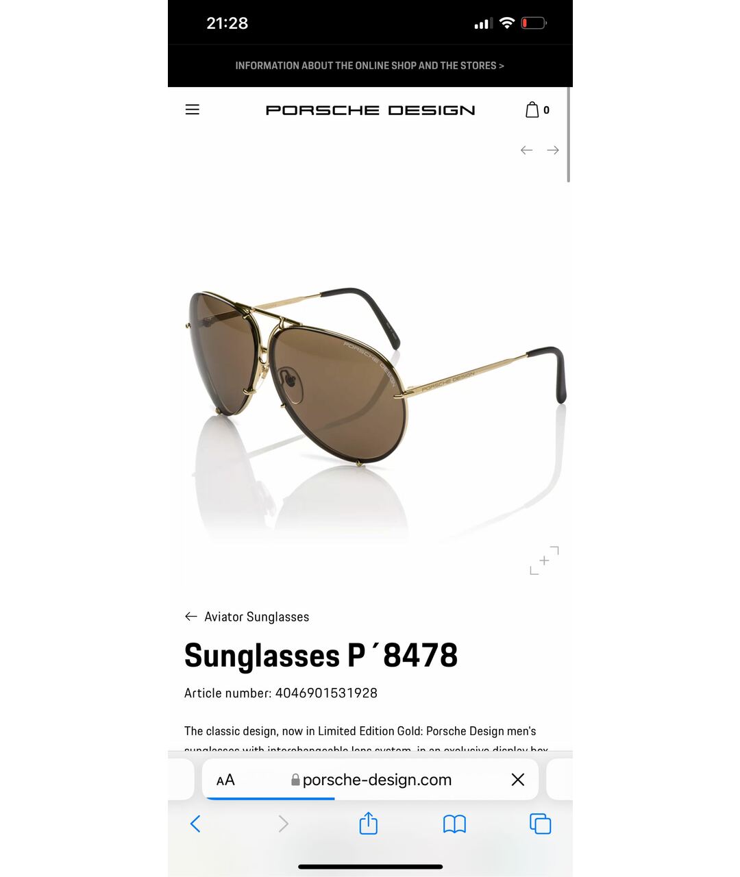 PORSCHE DESIGN Золотые металлические солнцезащитные очки, фото 6