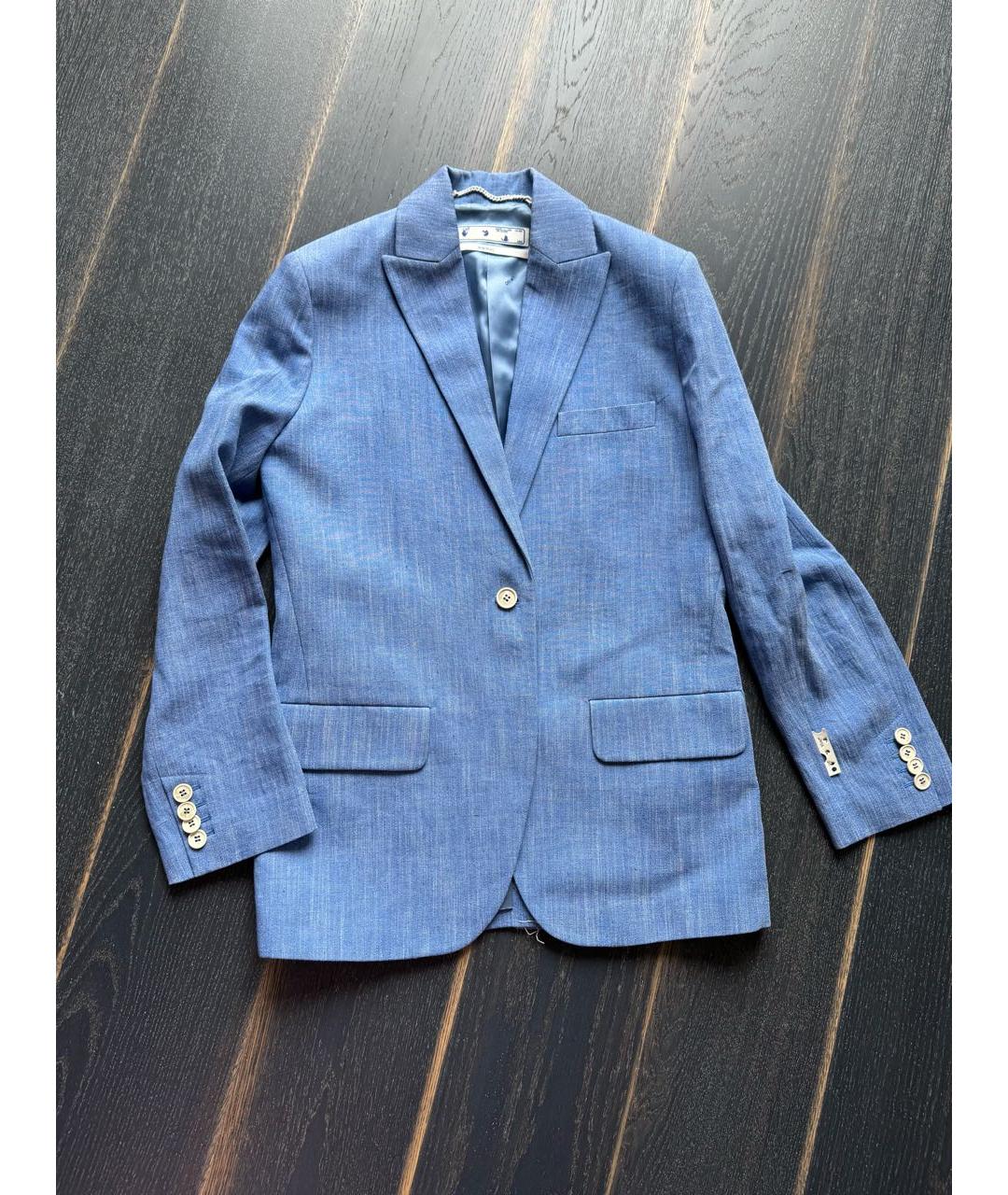 OFF-WHITE Голубой льняной жакет/пиджак, фото 6