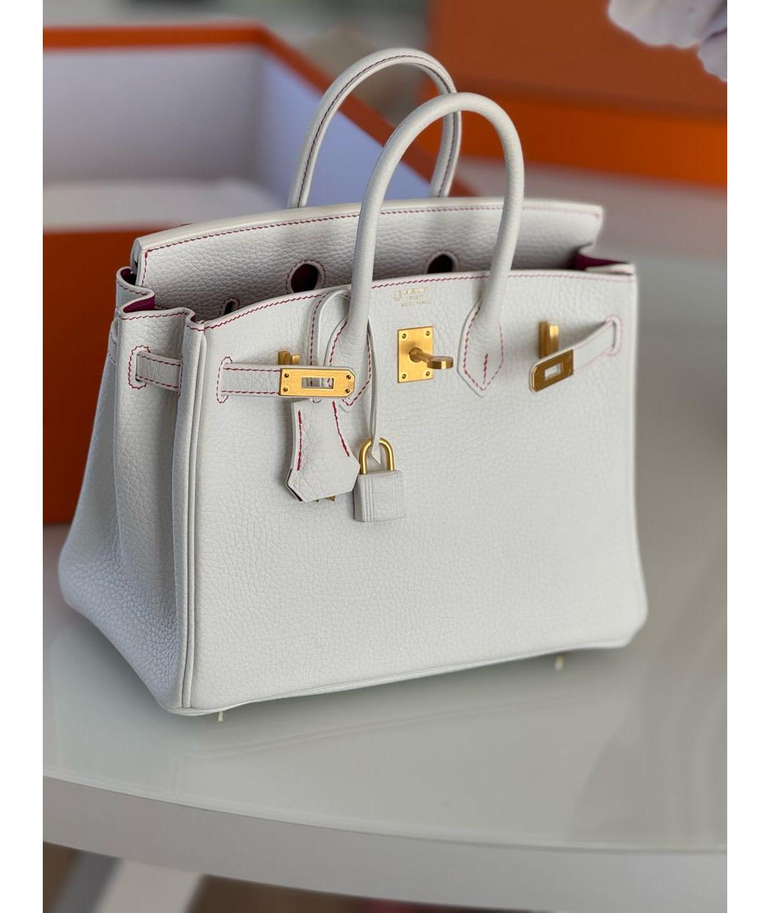 HERMES Белая кожаная сумка с короткими ручками, фото 9