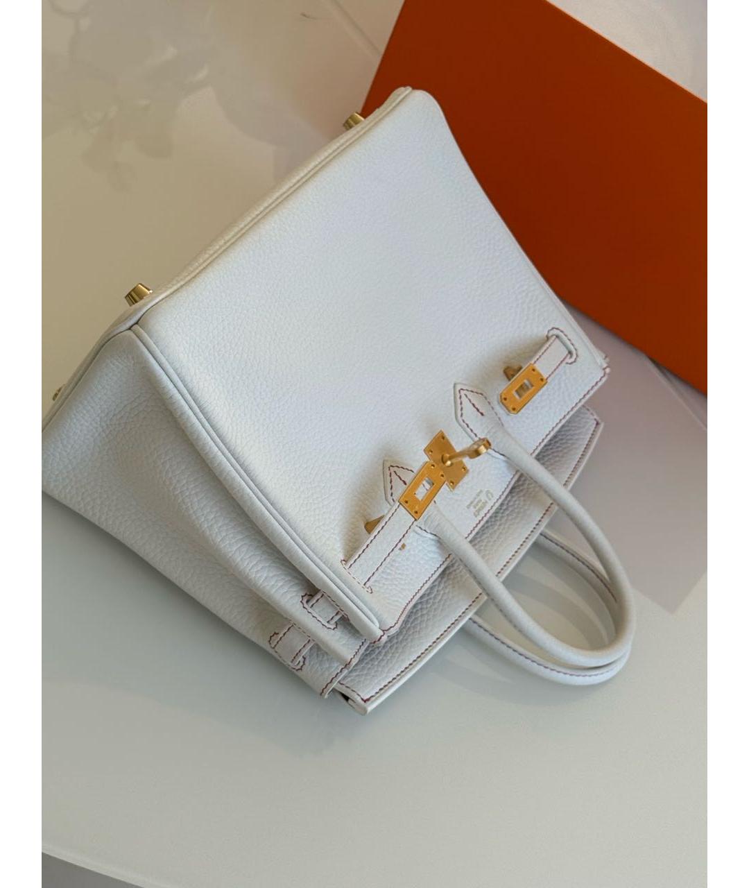 HERMES Белая кожаная сумка с короткими ручками, фото 3