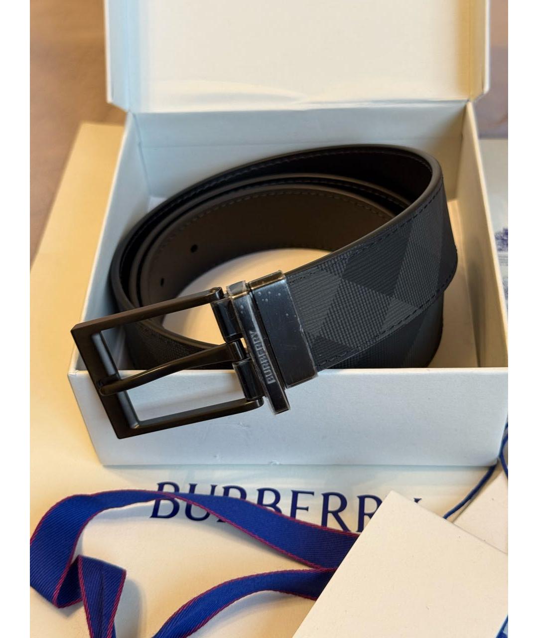 BURBERRY Черный кожаный ремень, фото 5