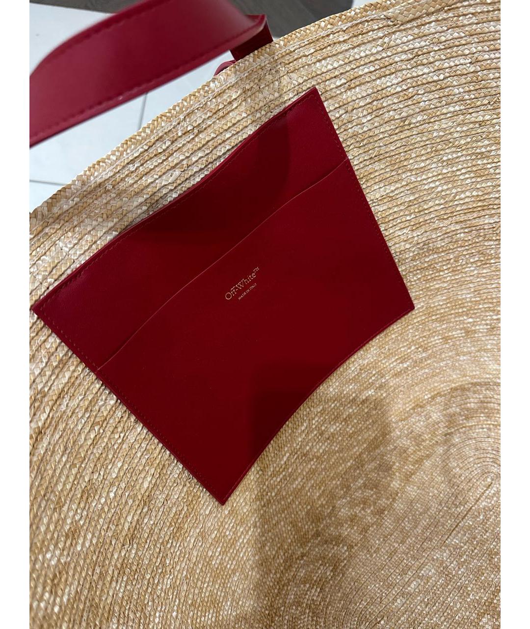 OFF-WHITE Желтая пелетеная пляжная сумка, фото 4