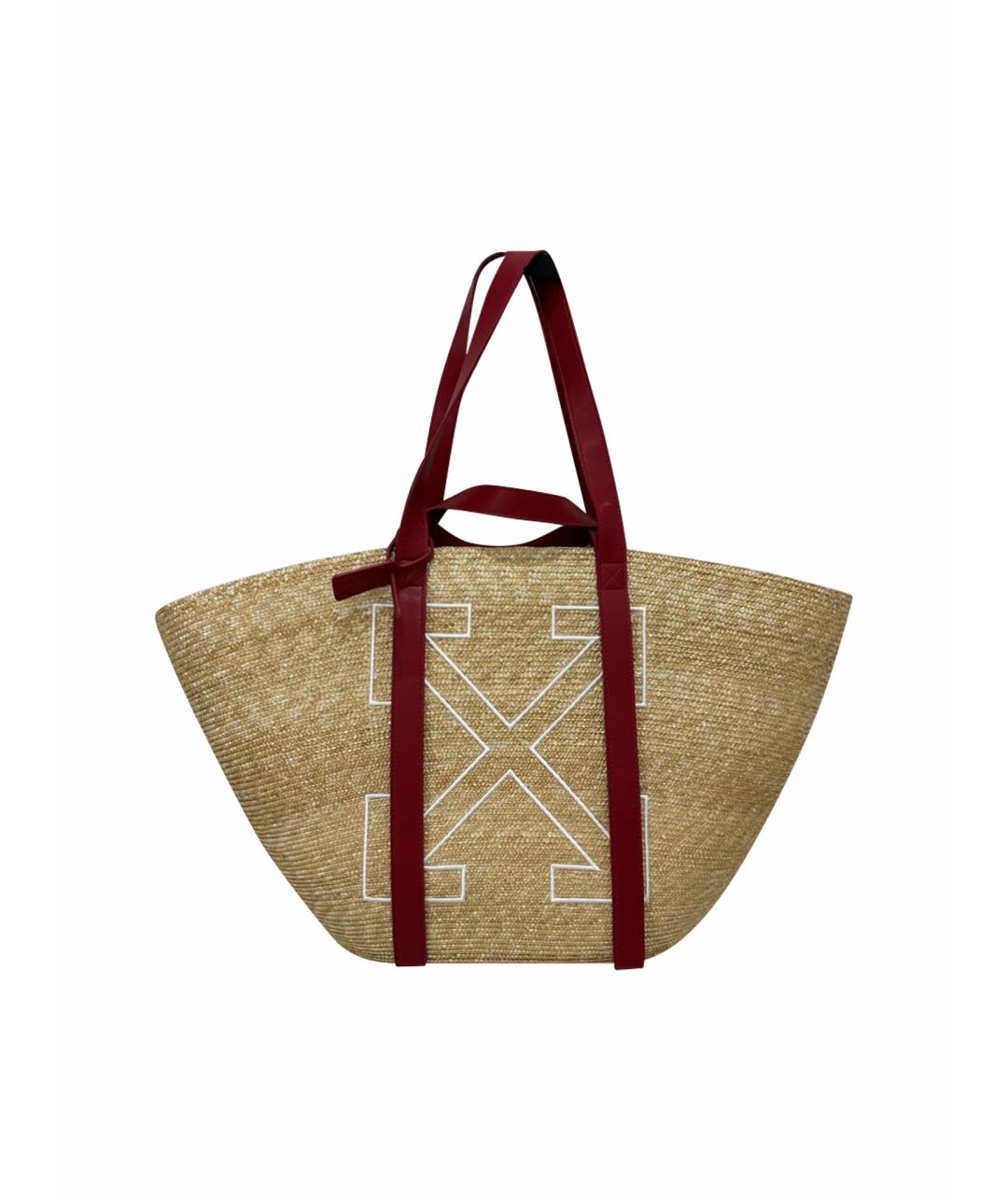 OFF-WHITE Желтая пелетеная пляжная сумка, фото 1