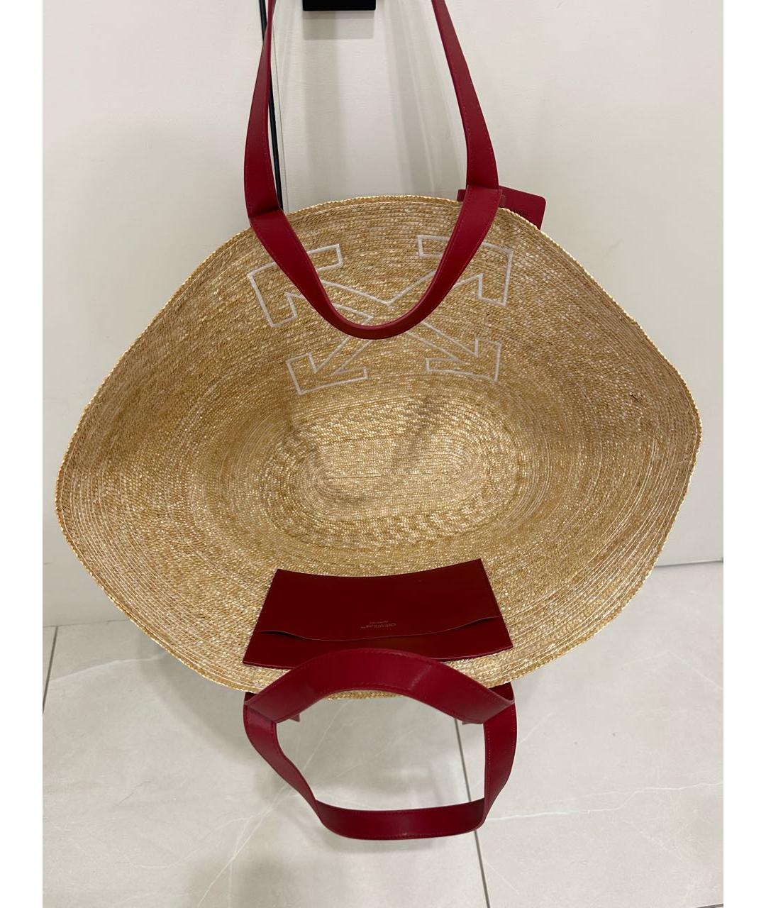 OFF-WHITE Желтая пелетеная пляжная сумка, фото 3