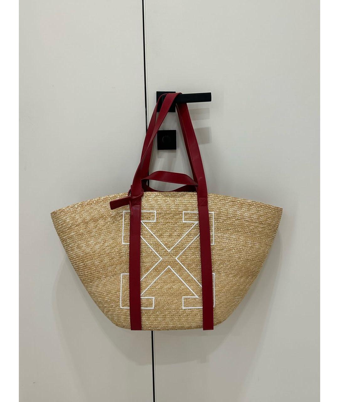 OFF-WHITE Желтая пелетеная пляжная сумка, фото 5