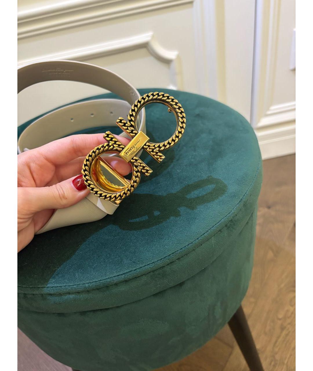 FERRAGAMO Бежевый кожаный ремень, фото 2