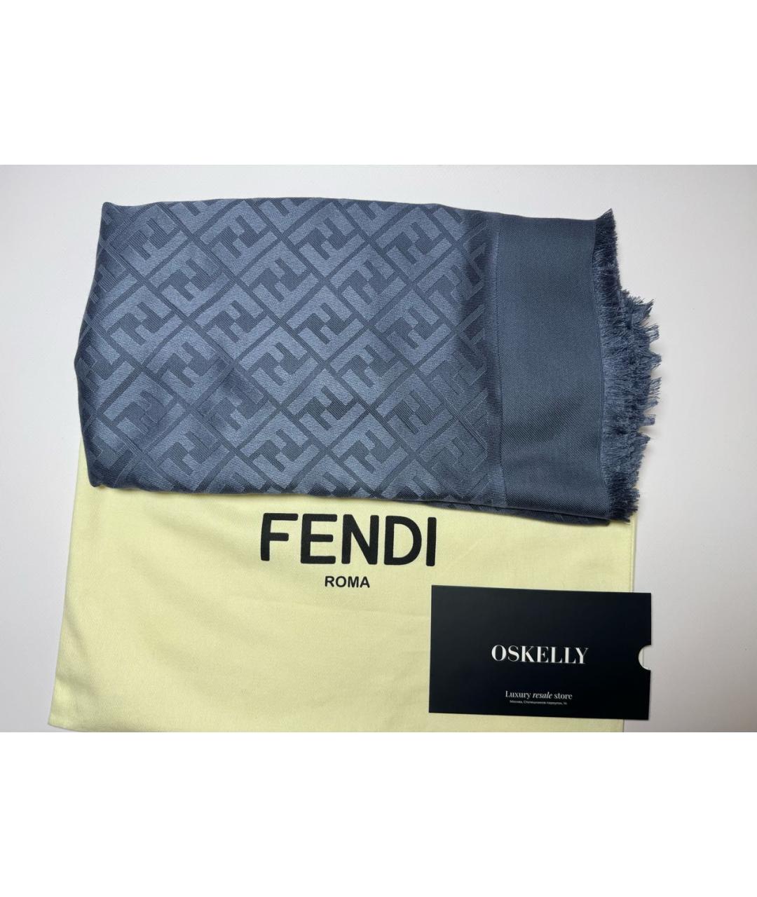 FENDI Серый шерстяной платок, фото 8