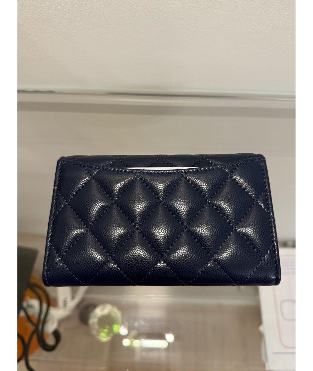 CHANEL Темно-синий кожаный кошелек, фото 3