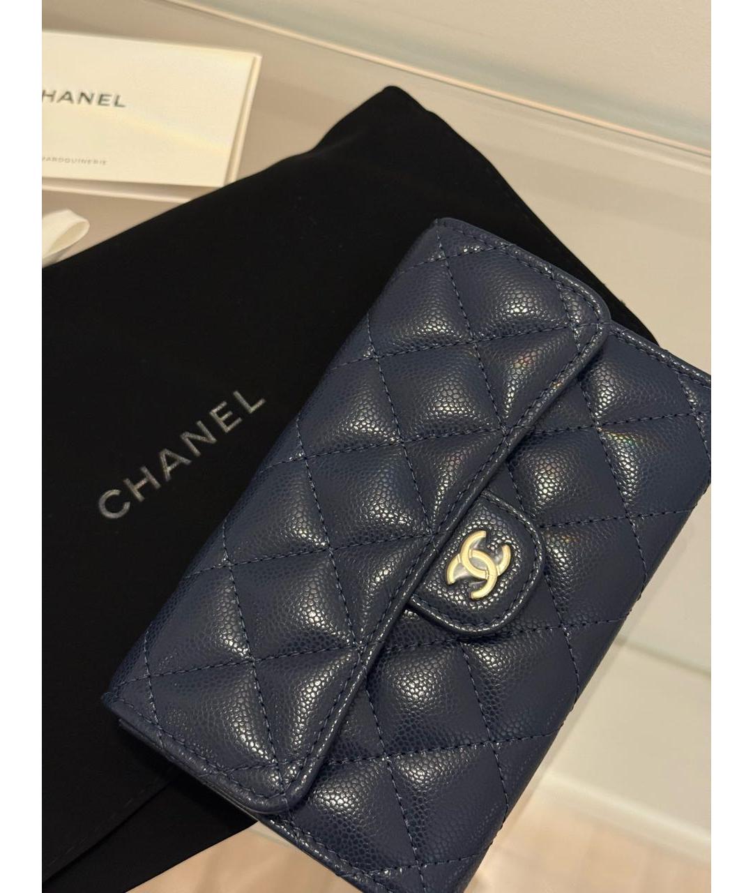 CHANEL Темно-синий кожаный кошелек, фото 7