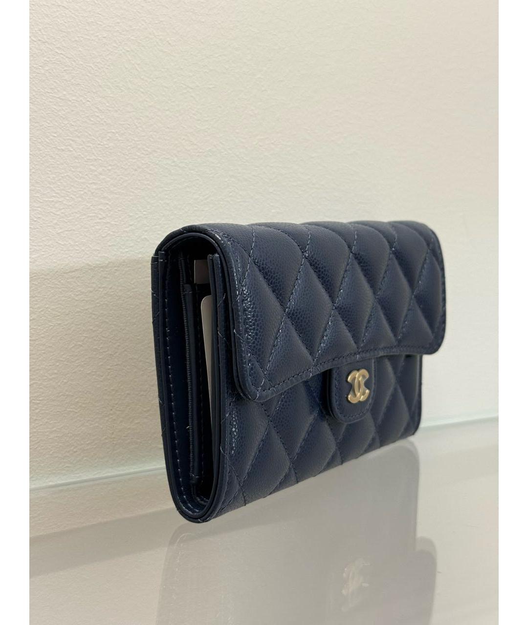 CHANEL Темно-синий кожаный кошелек, фото 2