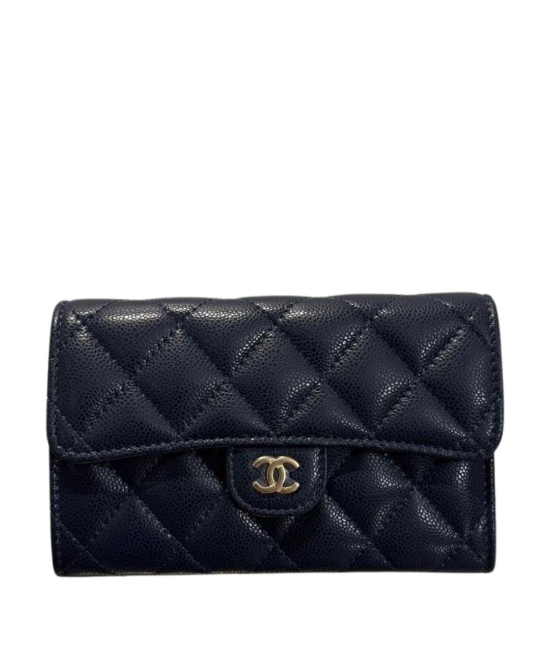 CHANEL Темно-синий кожаный кошелек, фото 1