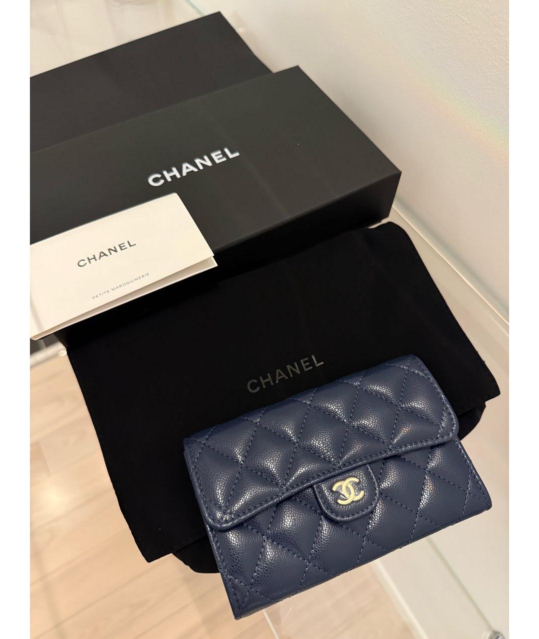 CHANEL Темно-синий кожаный кошелек, фото 6