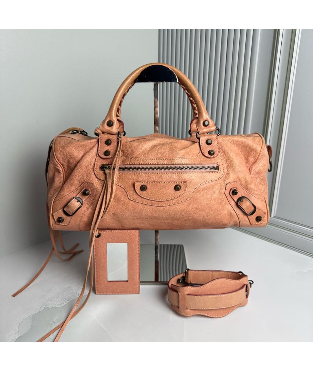 BALENCIAGA Бежевая кожаная сумка с короткими ручками, фото 9