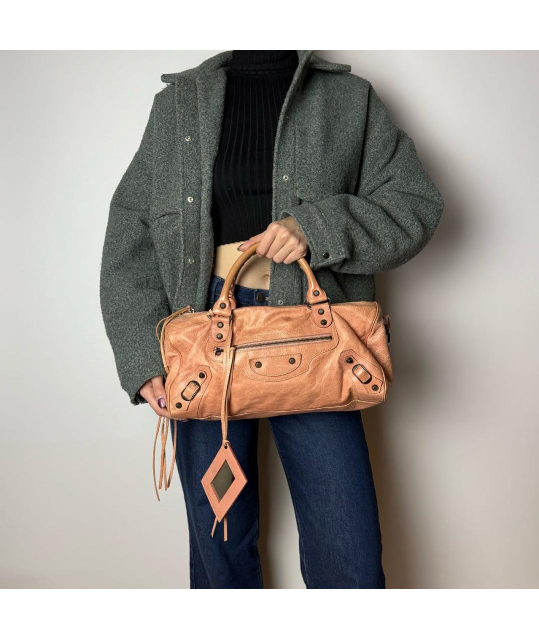 BALENCIAGA Бежевая кожаная сумка с короткими ручками, фото 8