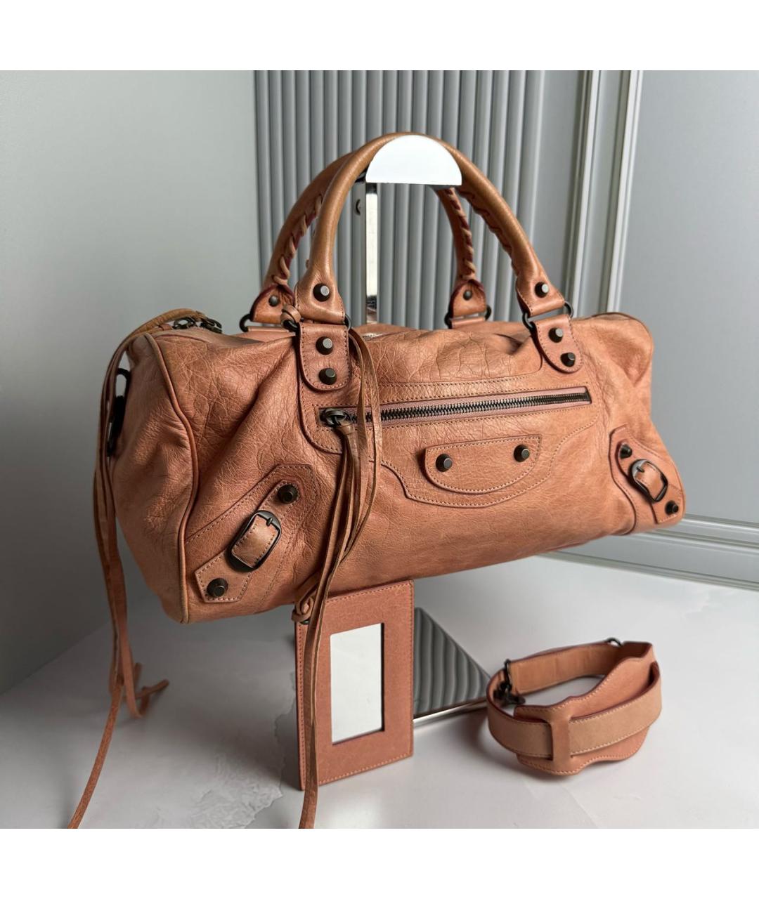 BALENCIAGA Бежевая кожаная сумка с короткими ручками, фото 2