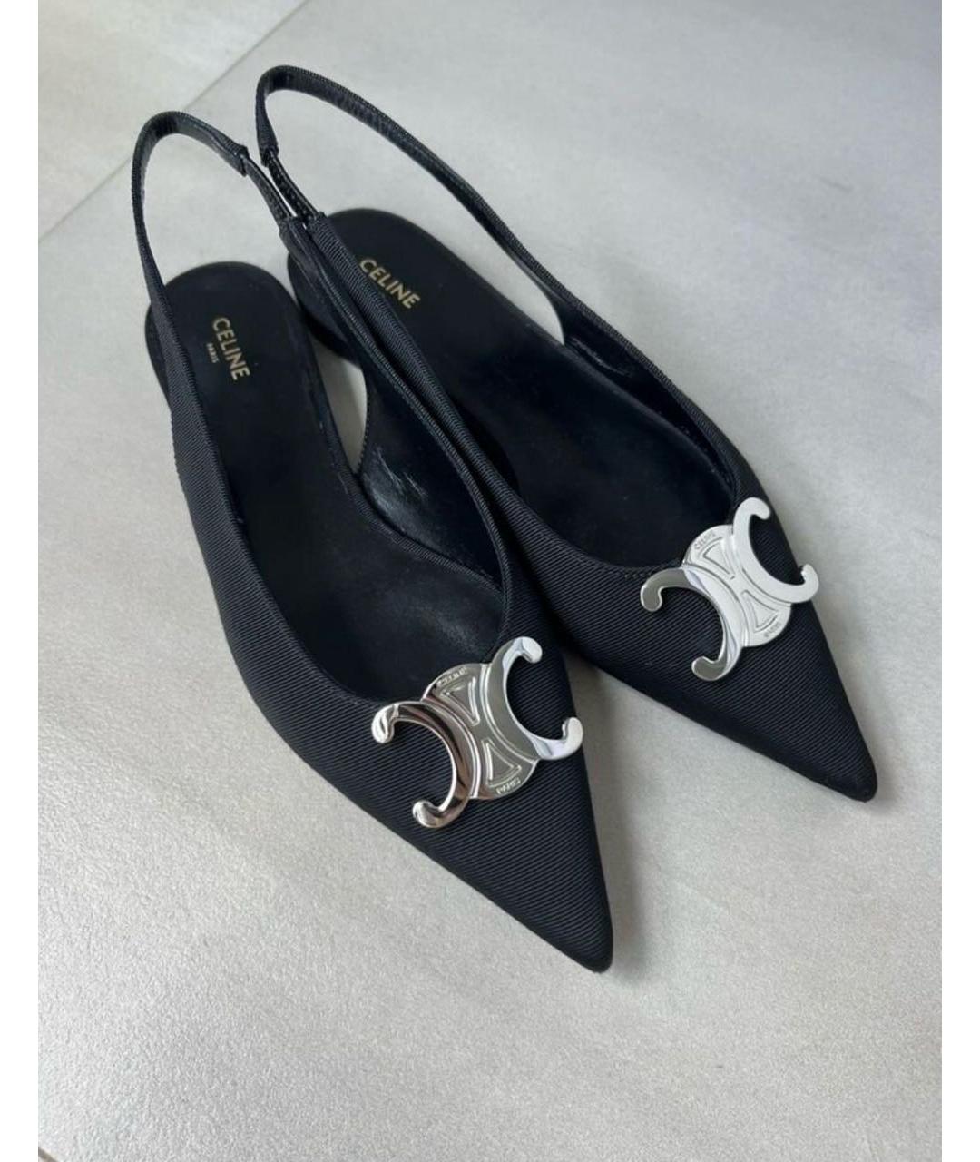 CELINE Черные текстильные лодочки на низком каблуке, фото 2