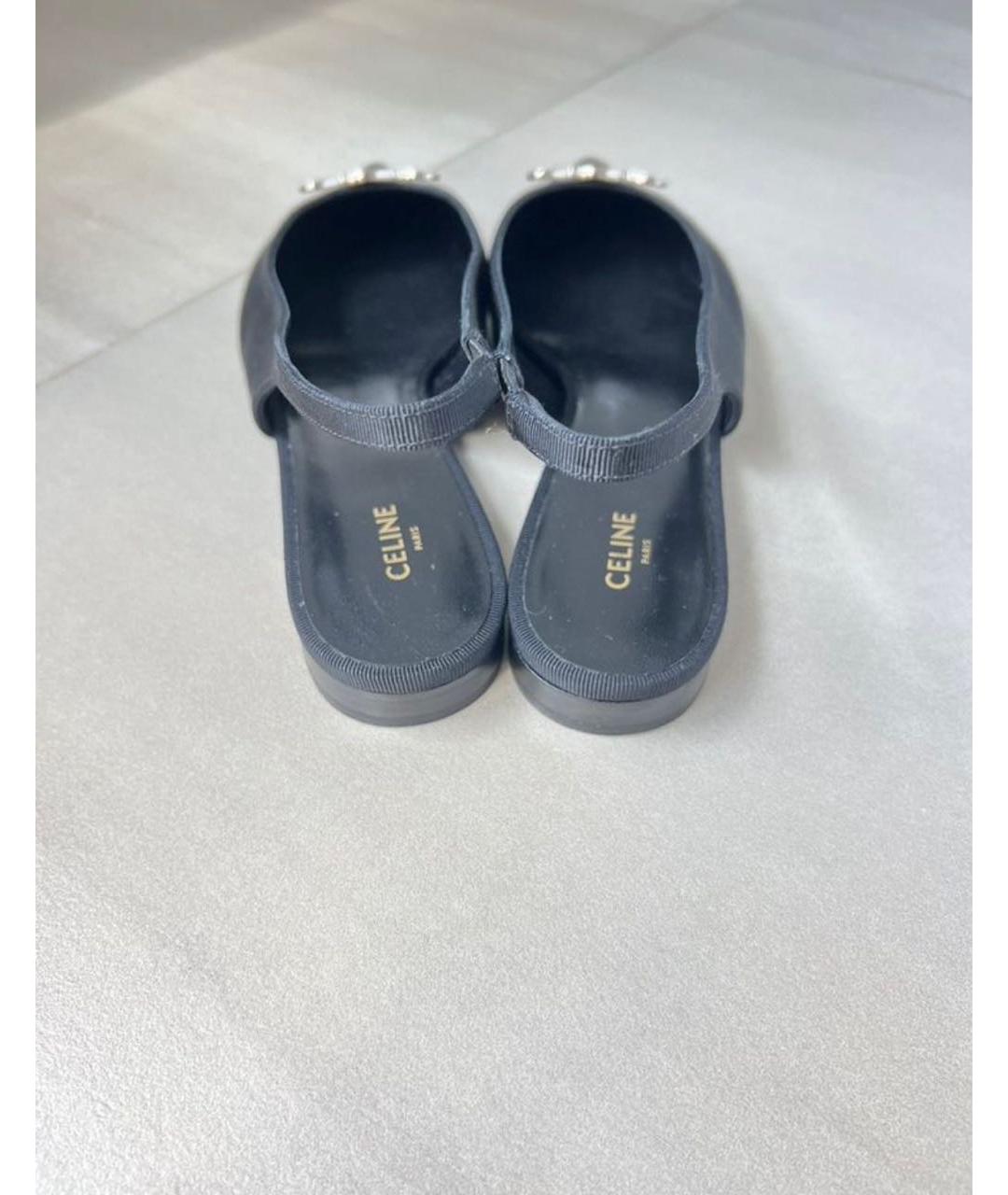 CELINE Черные текстильные лодочки на низком каблуке, фото 3