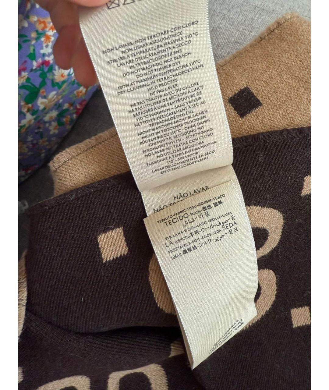 GUCCI Коричневый шерстяной шарф, фото 3